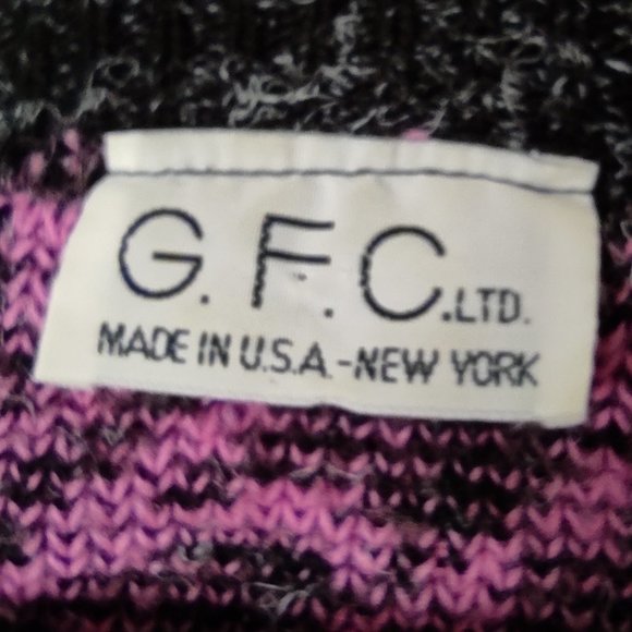 Vintage 80s Bow Print Sweater Crew Neck Marled Fuzzy Knit Pink Grey Medium - Picture 10 of 13